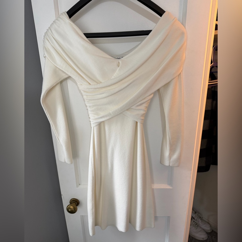 Abercrombie & Fitch Cream Off the Shoulder Long Sleeve Sweater Dress